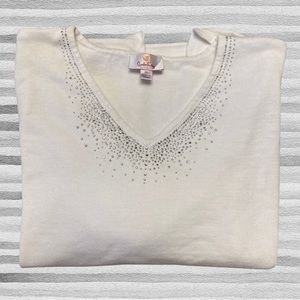 Quacker Factory Bejeweled V-Neck Top - White